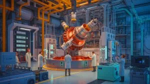 Illustration of a prototype component for the ITER fusion reactor's divertor, generated by artificial intelligence.