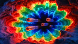 Illustration of mysterious objects moving horizontally in the Earth's mantle. Image generated by AI.