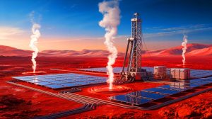 Illustration of an underground geothermal energy reservoir on Mars, highlighting its potential for future space exploration and colonization. This is an artificial illustration.