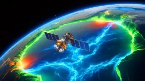 Illustration of the South Atlantic Anomaly and its impact on space technology, generated by artificial intelligence.