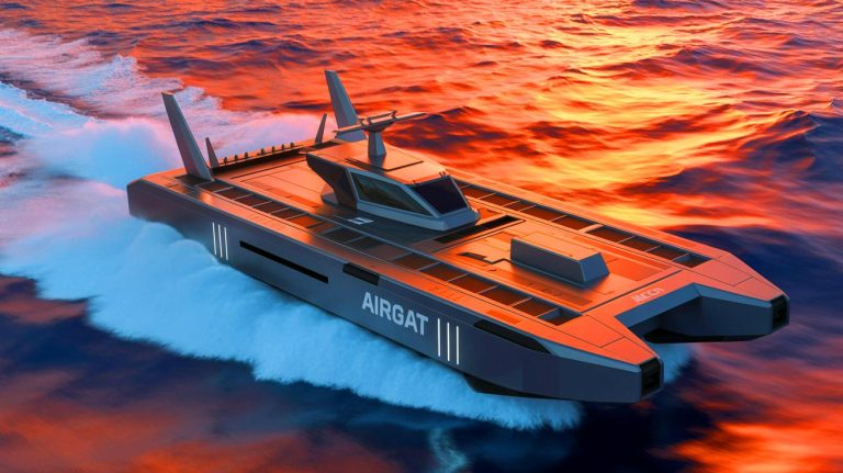 Illustration of the AIRCAT Bengal MC, the world's most advanced autonomous naval vessel. Image generated by AI.