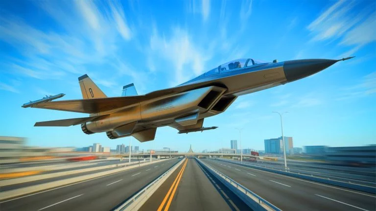 “They Just Flew It in Broad Daylight”: China’s Secret 6th-Gen Fighter Jet Stuns Drivers as It Soars Over Crowded Highway Illustration of a futuristic Chinese fighter jet, believed to be the J-36, soaring over a busy highway, generated by artificial intelligence.