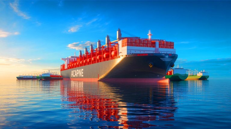 Illustration of Wärtsilä's strategy to decarbonize the heavy marine industry by 2050. Image generated by AI.