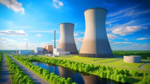 Illustration of the Duane Arnold Energy Center, a nuclear power plant in Iowa, poised for potential revival.
