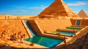 Illustration of a sophisticated water management system used by ancient Egyptians around the Pyramid of Djoser.