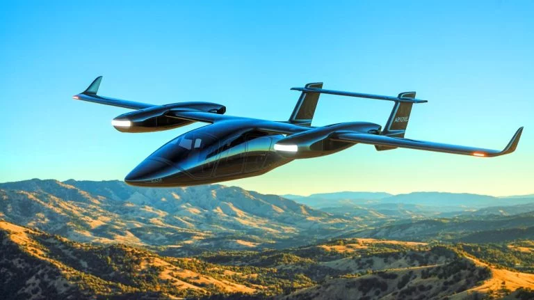 Illustration of Archer Aviation's Midnight eVTOL aircraft during its longest piloted flight in Salinas, California.