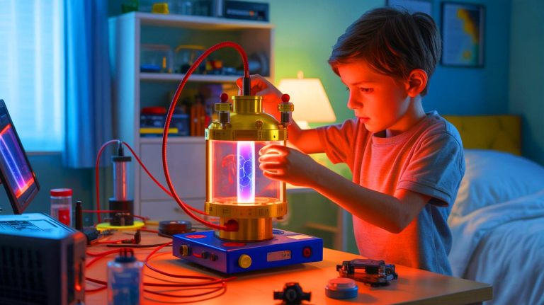 Illustration of Jackson Oswalt achieving nuclear fusion in his bedroom at age 12.