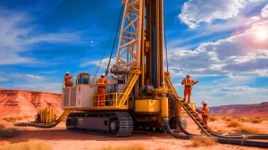 Illustration of Chinese engineers drilling a 32,808-foot-deep hole into the Earth's crust.