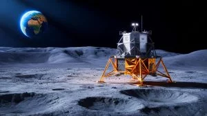 Illustration of China's crewed lunar lander, Lanyue, during its successful landing and takeoff test in Hebei Province.