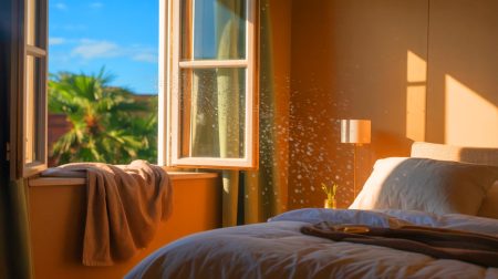 Illustration of the twilight towel technique used to cool a room without electricity.