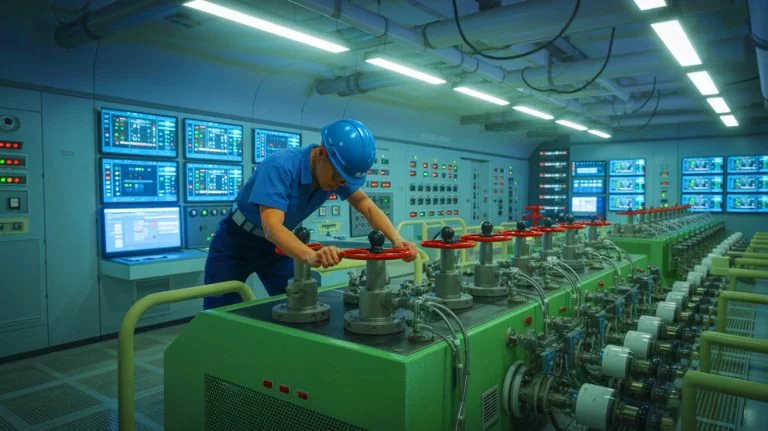 Nuclear Reactor Faces 18 Hours Without Cooling as “Pipes Burst Like Burning Arteries” Following Technician’s Mistake in Shocking Safety Breakdown Illustration of a technician at a nuclear power plant adjusting equipment to prevent a safety breach.