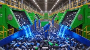 Illustration of recycling processes for extracting lithium from discarded batteries.