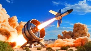 Illustration of SpinLaunch's centrifugal cannon technology for satellite deployment.