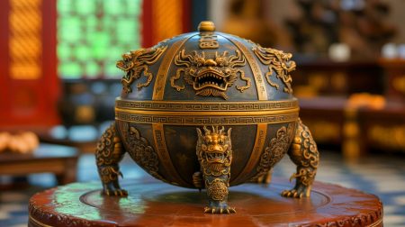 Illustration of the ancient Chinese seismoscope designed by Zhang Heng.