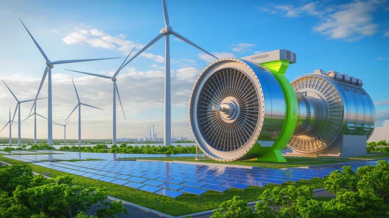 Illustration of the world's first 100% hydrogen turbine integrated with large-scale renewable sources in Ordos, China.