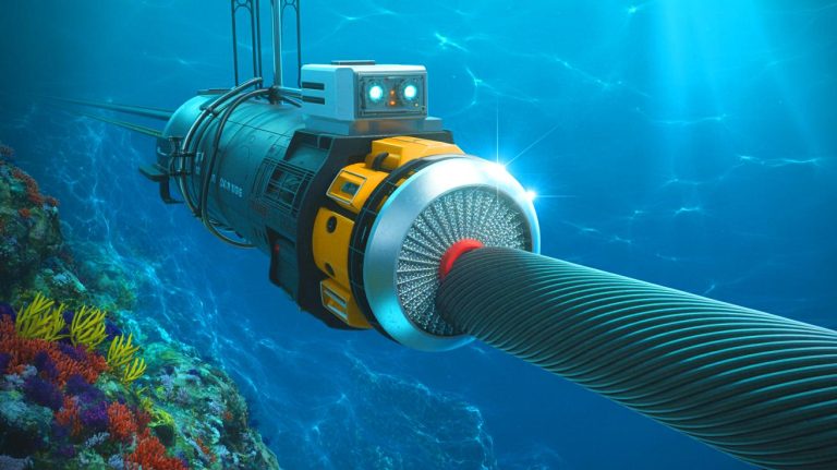 Illustration of a deep-sea cable-cutting device capable of operating at unprecedented depths.