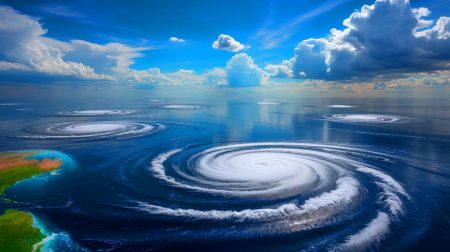 Illustration of the North Atlantic as a new hotspot for hurricane clusters.