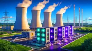 Illustration of a proposed plan to use surplus nuclear energy for Bitcoin mining in France.