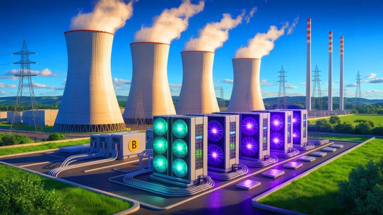 Illustration of a proposed plan to use surplus nuclear energy for Bitcoin mining in France.