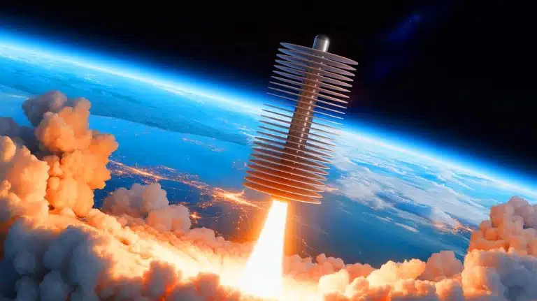 “Sky Filled With Spinning Discs”: Witnesses Stunned as US Mega-Launcher Fires Swarm of Strange Satellites Toward Orbit Over Asia Illustration of an imaginative artwork depicting satellites piled up like a stack of pancakes.