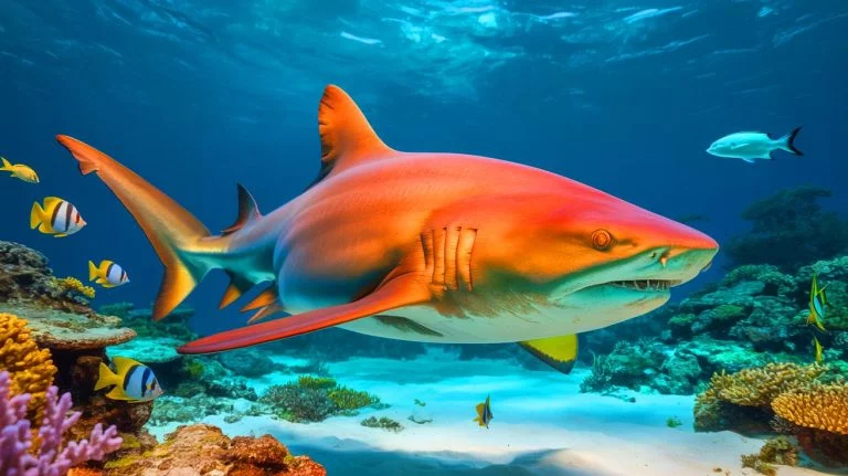 “Government Fears Orange Shark Sparks Tourism Chaos”: Caribbean Nations Clash Over Conservation and Economic Impact Illustration of a nurse shark with bright orange skin swimming in the Caribbean waters.