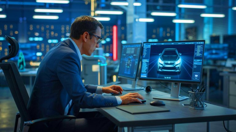 “Hackers Make Drivers Panic”: Millions Of Electric Cars Vulnerable As Officials Confront Explosive Security Breach And Mounting Public Outrage Illustration of a cybersecurity expert discovering a vulnerability in a connected vehicle system.