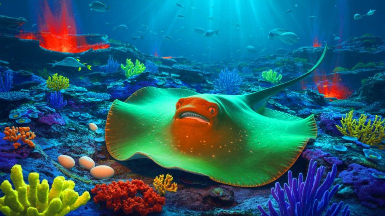 Underwater Volcano Eruption Spreads Over Million Eggs As Researchers Confront Shocking Deep-Sea Mystery With No Clear Explanation Illustration of an underwater volcano off Vancouver Island revealing a nursery of giant skate ray eggs.