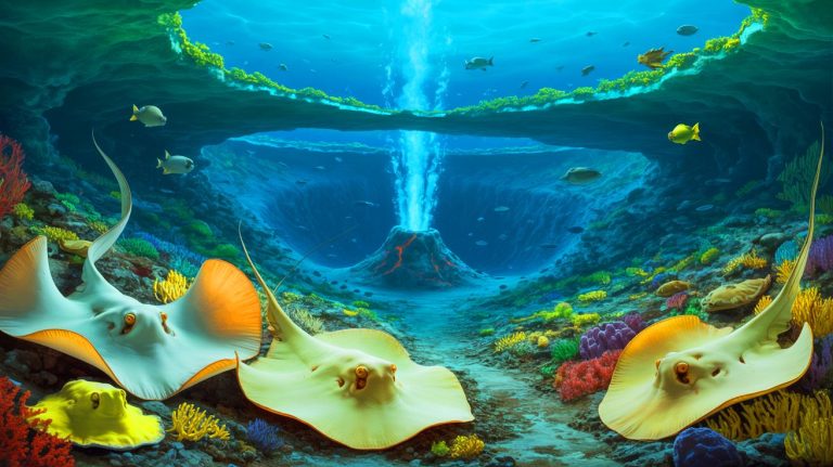 “Eggs Beyond Counting”: Underwater Volcano Near Vancouver Island Awakens as US Scientists Confront China Over Deep-Sea Ecosystem Threats Illustration of a hidden underwater volcano nursery off Vancouver Island nurturing giant skate ray eggs.