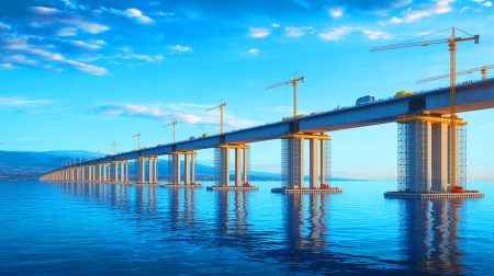 Illustration of the proposed Messina Strait Bridge linking Sicily and the Italian mainland.