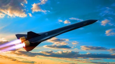 Illustration of the Talon-A hypersonic test vehicle equipped with advanced H13 rocket engines in flight.