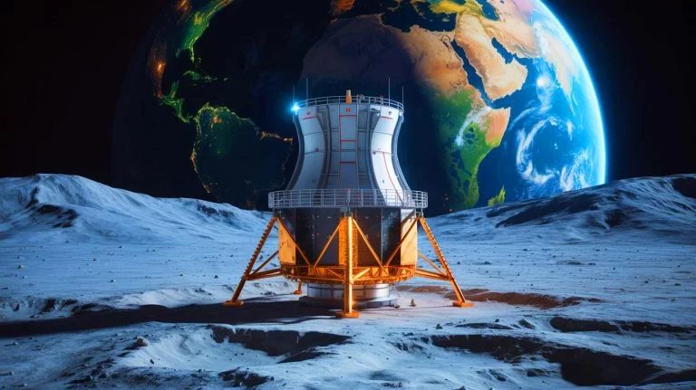 Illustration of a conceptual nuclear reactor on the lunar surface.