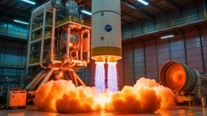 Illustration of Northrop Grumman's Mars Ascent Vehicle engine test for the Mars Sample Return mission.