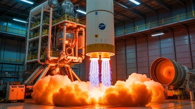 Illustration of Northrop Grumman's Mars Ascent Vehicle engine test for the Mars Sample Return mission.