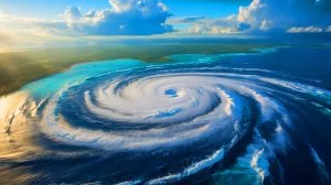 Illustration of a digitally enhanced version of NASA's original image of Hurricane Dorian 2019.