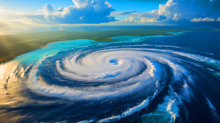Illustration of a digitally enhanced version of NASA's original image of Hurricane Dorian 2019.