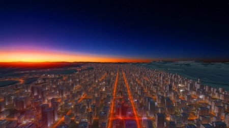 Illustration of the global impact of simultaneous light activation on power grids and the environment.