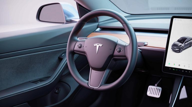 “‘This Company Exploits Drivers’: Tesla Sparks Outrage With A $15 Service Fixing A Problem It Allegedly Engineered” Illustration of Tesla Model 3 with Traditional Turn Signal Stalks Reinstalled.