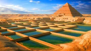 Illustration of advanced hydraulic systems used in the construction of ancient Egyptian pyramids.