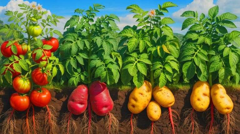 Illustration of the ancient hybridization event between tomato plants and Etuberosum species leading to the evolution of modern potatoes.