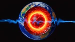 Illustration of Earth's Inner Core Layers and Seismic Wave Paths.