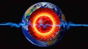 Illustration of Earth's Inner Core Layers and Seismic Wave Paths.