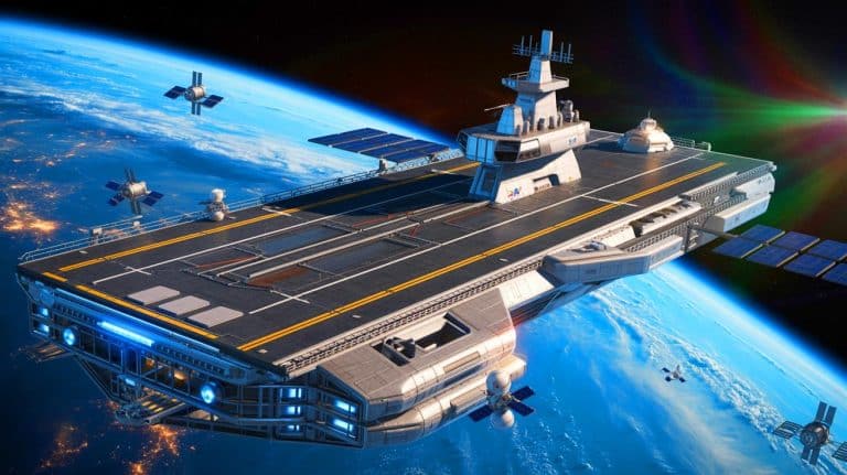 “Warship Hangs Over The Clouds”: Space Force Races To Finish Orbital Carrier Set To Dominate Skies Above Every Nation Illustration of an orbital aircraft carrier being developed by Gravitics in collaboration with the U.S. Space Force.