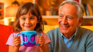 Illustration of Lily Born's Kangaroo Cup designed for individuals with Parkinson's disease.