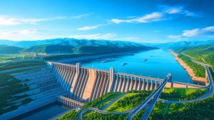 Illustration of the Three Gorges Dam impacting Earth's rotation.