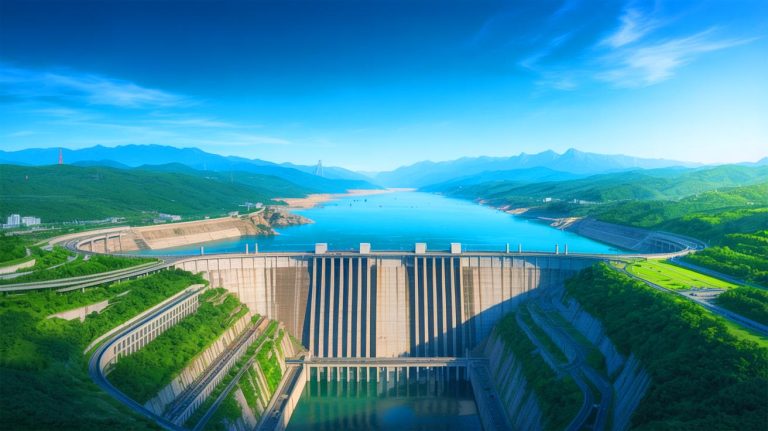 Illustration of the Three Gorges Dam in China affecting Earth's rotation.