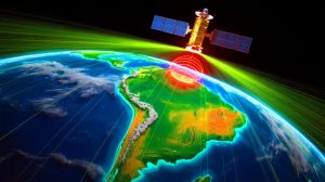 Illustration of the South Atlantic Anomaly affecting Earth's magnetic field and space technology.