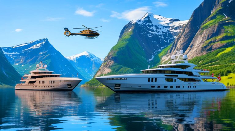Illustration of Mark Zuckerberg's superyachts in Norway's fjords.