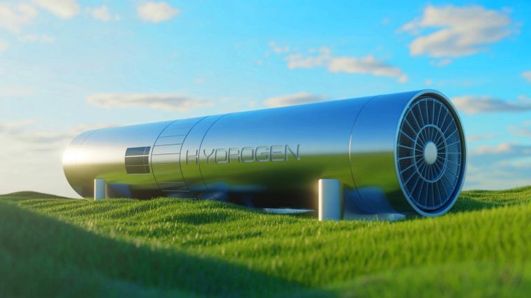 Illustration of SunHydrogen's advanced hydrogen module harnessing sunlight and water for renewable energy production.