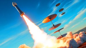“They Called Us Insane For Building This Weapon” SpinLaunch CEO Defends 10,000G Cannon Launching 250 Satellites Illustration of an imaginative artwork depicting satellites piled up like a stack of pancakes.