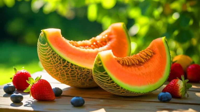 Melon Surprised Scientists When 90% Water Content And Potassium Levels Prevented Heatstroke And Improved Circulation During Intense Summer Temperatures Illustration of a fresh, juicy melon sliced open on a summer table.